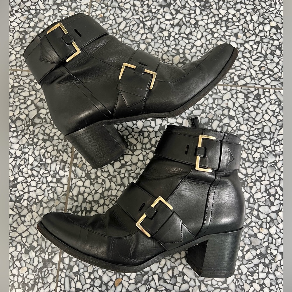 Jason Wu Leather Ankle Boots w Buckles- Black, 38.5